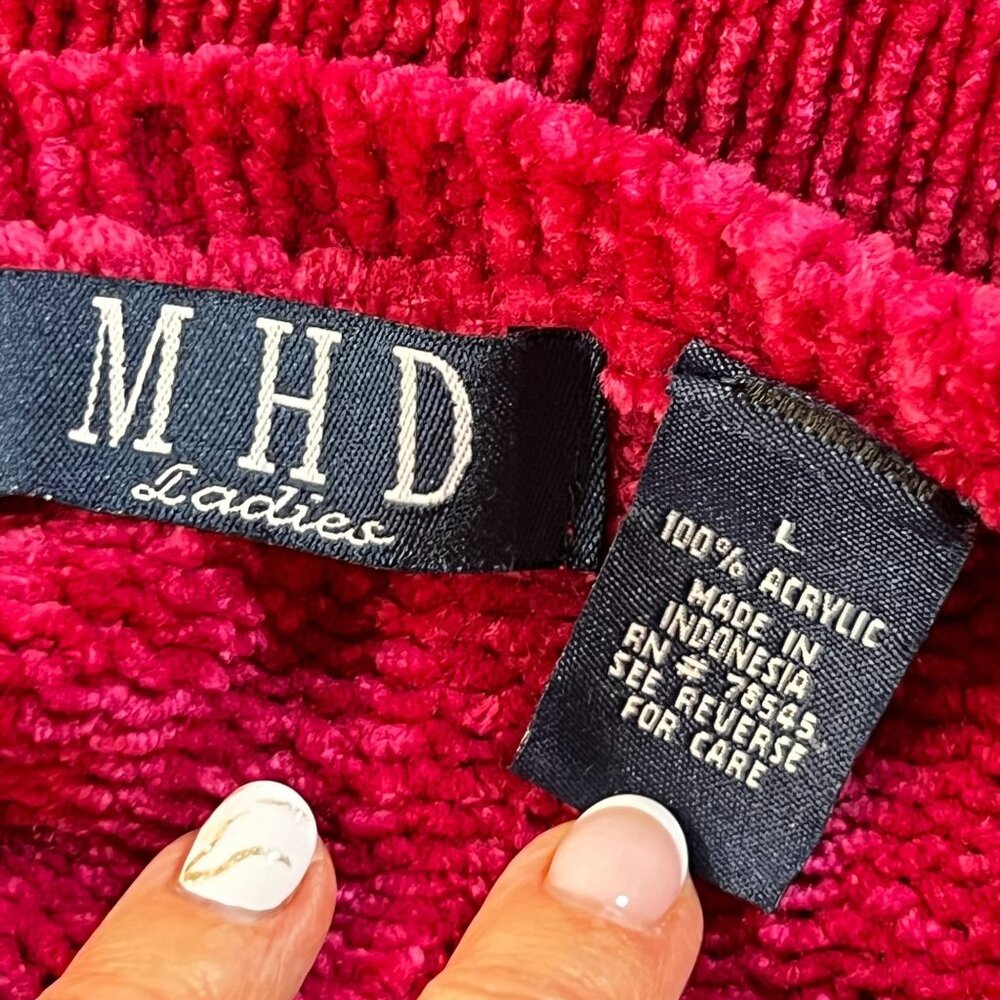 MHD Ladies Pink V Neck Fringe Hem Sweater Velour Large Soft Comfy Cozy Textured - Picture 5 of 12